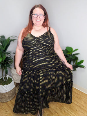 Kelley Black + Gold Midi Dress