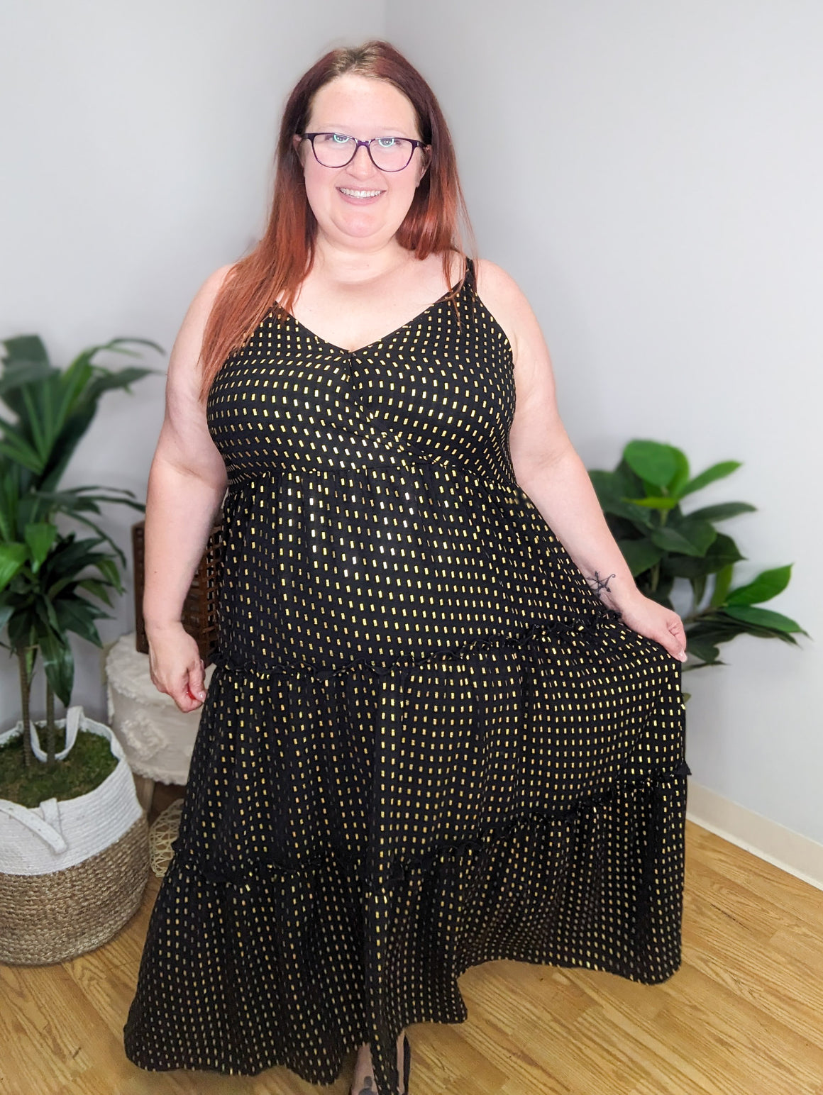 Kelley Black + Gold Midi Dress