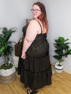 Kelley Black + Gold Midi Dress
