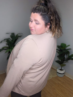 Tawnya Taupe Open Front Blazer w/Stretch