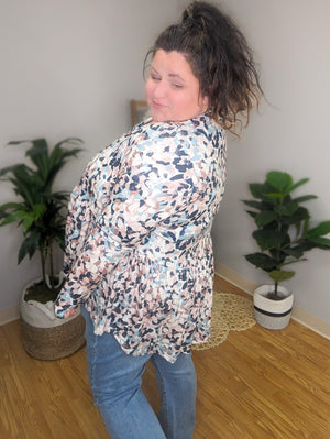 Anthea Abstract Brushstroke Tiered Cardigan