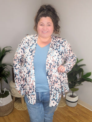 Anthea Abstract Brushstroke Tiered Cardigan