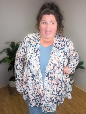 Anthea Abstract Brushstroke Tiered Cardigan
