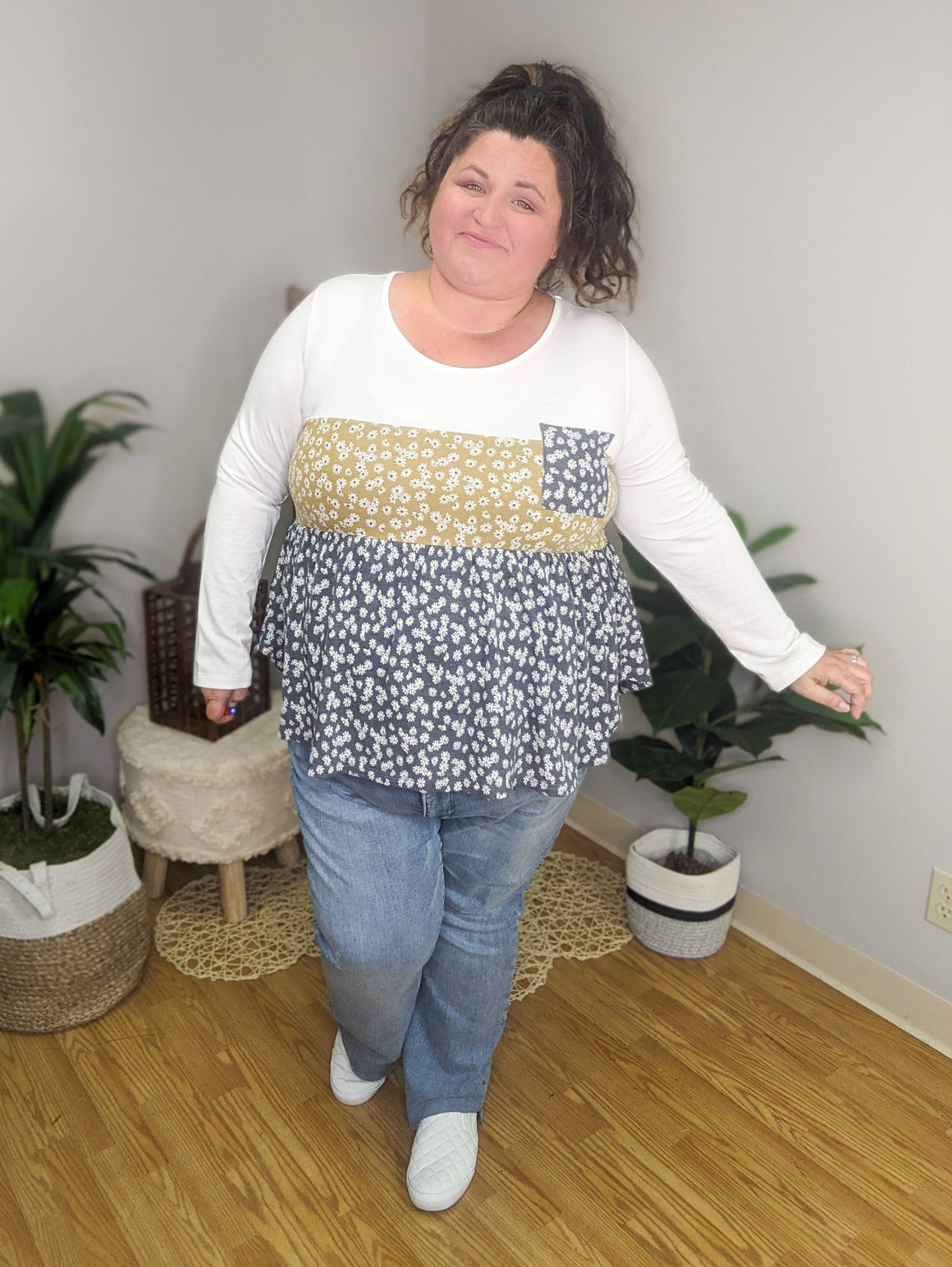 Josephine Floral Blocked Shaping Top