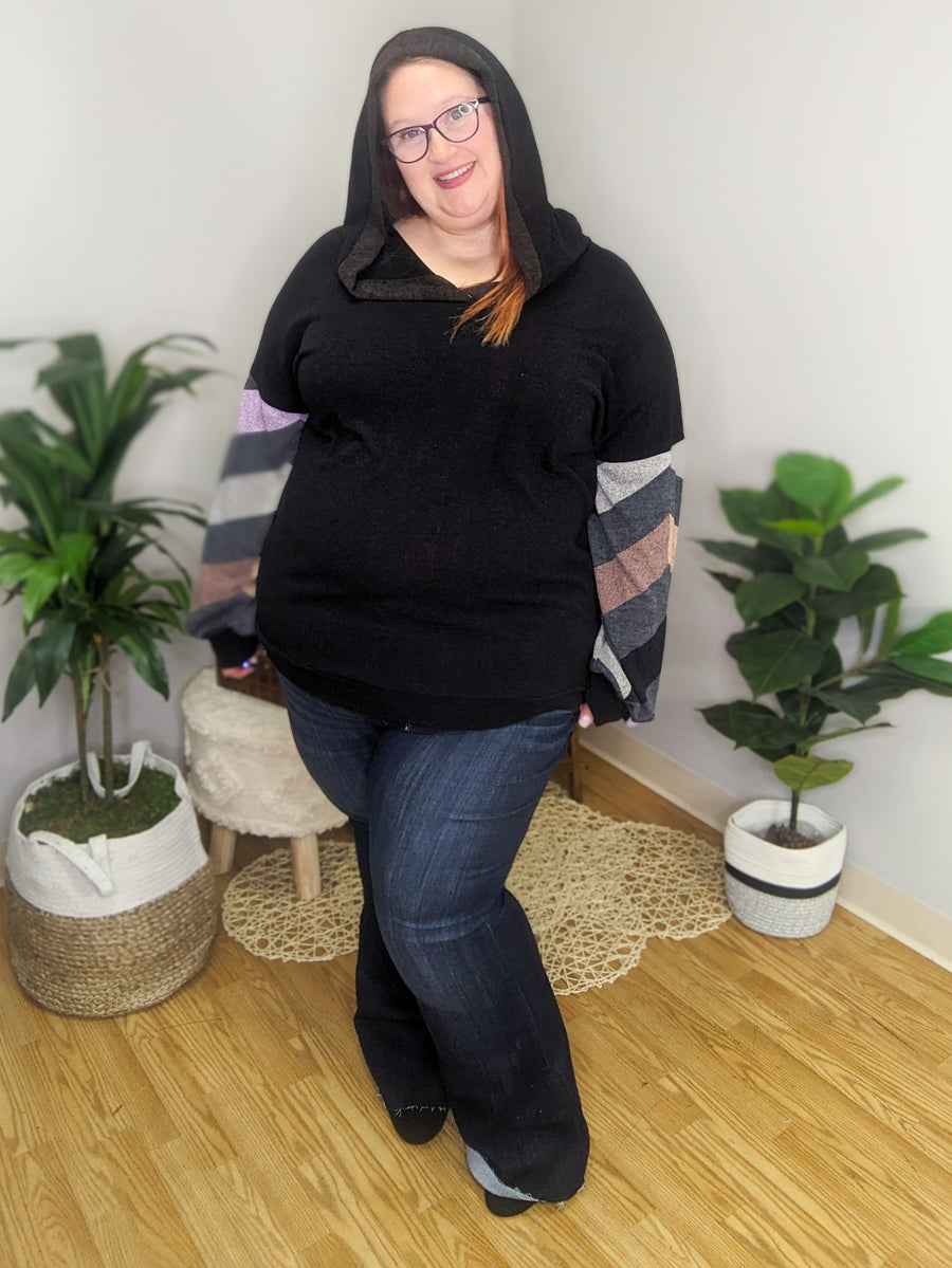 Harmony Herringbone Balloon Sleeve Hoodie