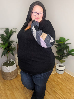 Harmony Herringbone Balloon Sleeve Hoodie
