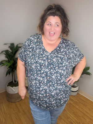 Karen Ditsy Floral Dolman Top in Forest