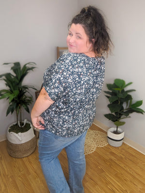 Karen Ditsy Floral Dolman Top in Forest