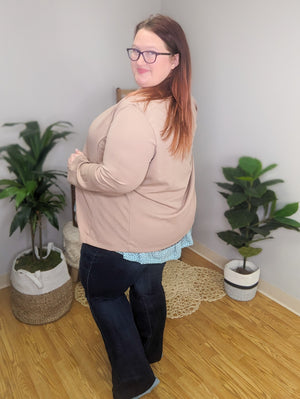 Tawnya Taupe Open Front Blazer w/Stretch