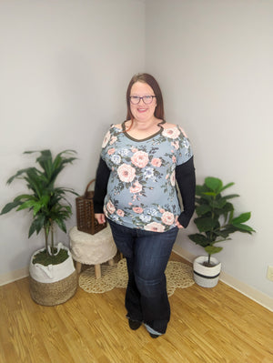 Just a Peek Floral Layered Look Top w/ Cutouts