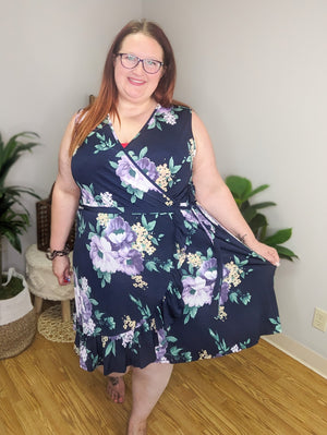 Marcie Navy Crossover Floral Dress