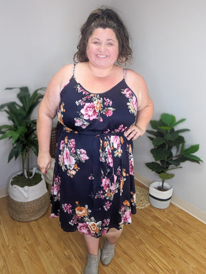 Navy Nostalgia Floral Sash Dress