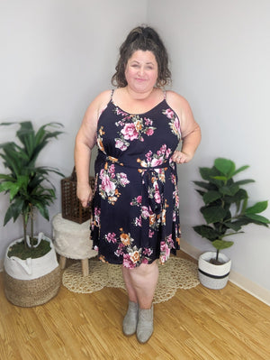 Navy Nostalgia Floral Sash Dress
