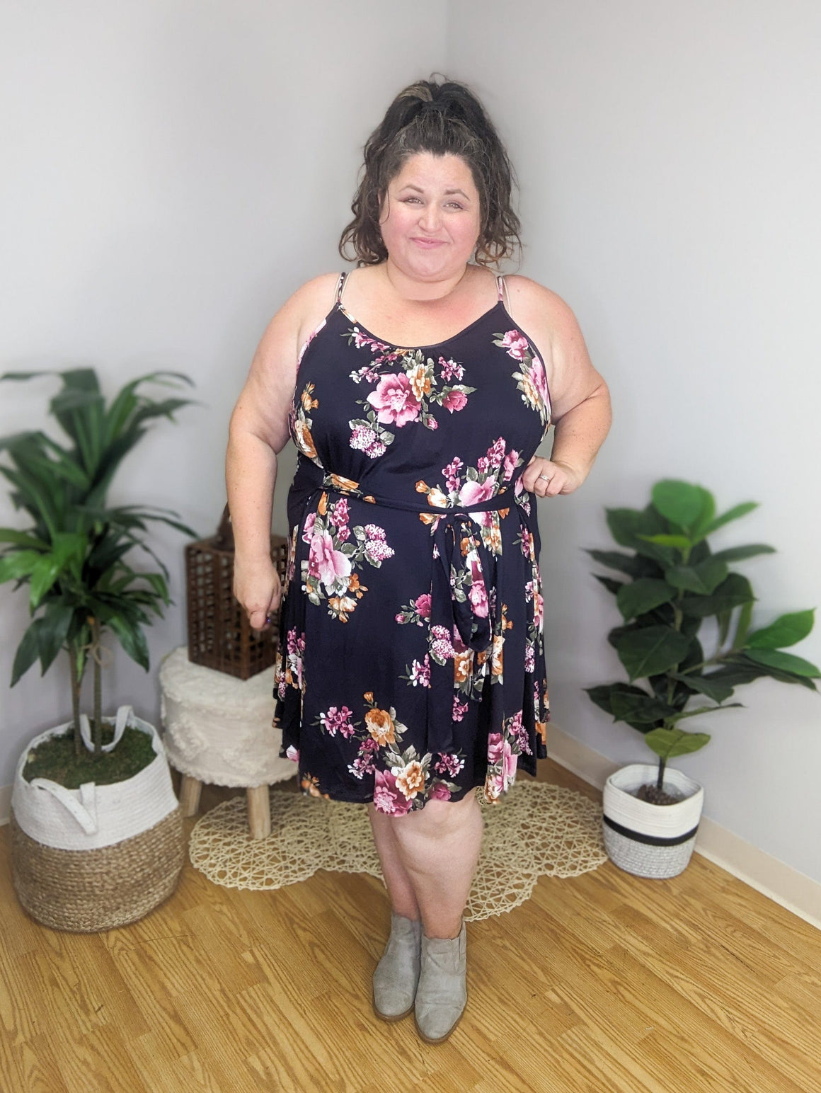 Navy Nostalgia Floral Sash Dress