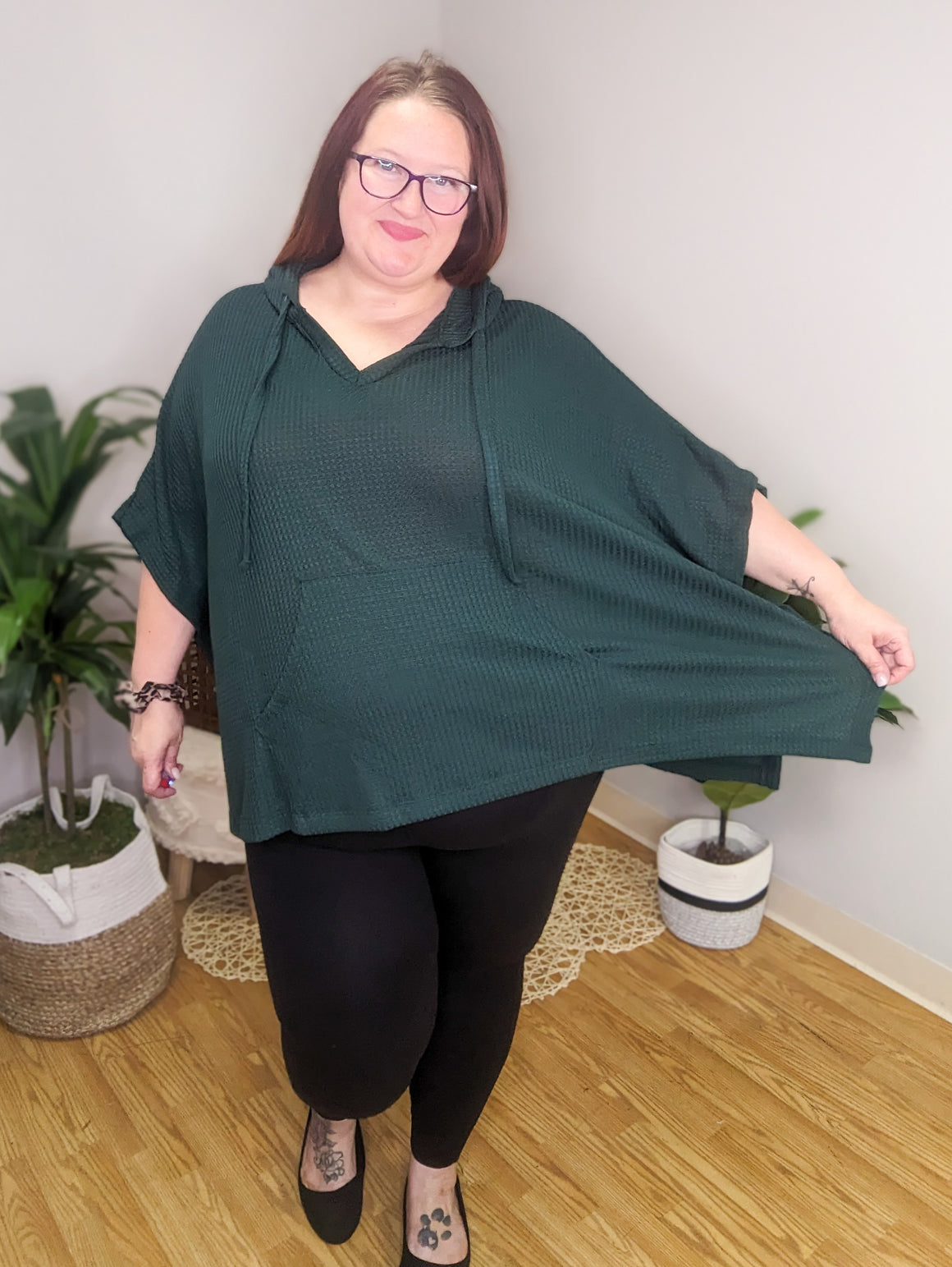 Mianna Teal 3/4 Sleeve Hooded Pullover