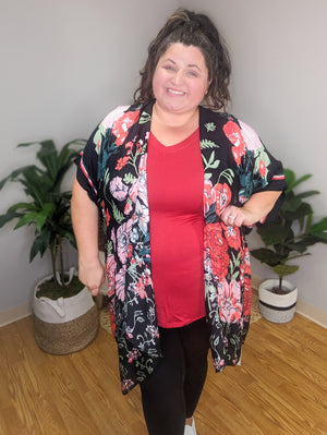Ruby Red Flower Garden Kimono