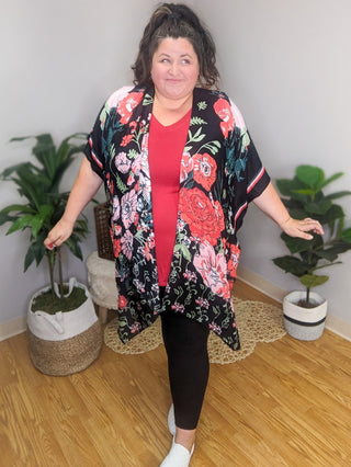 $0 Down Preorder: Mariana Garden Floral Kimono in Red + Black-4- Overlayer Tops-urbanista-Styled by Stacked - A Plus Size Women's Boutique in Lakeville, MN