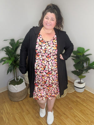 Polly Pocketful of Posies Floral Dress in Black and Pinks
