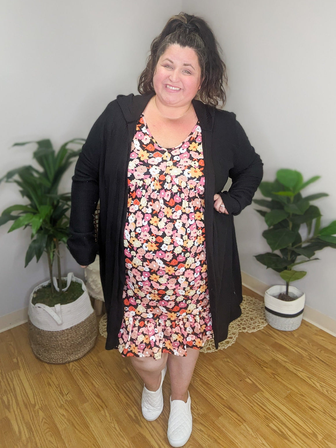 Polly Pocketful of Posies Floral Dress in Black and Pinks