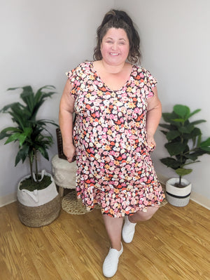 Polly Pocketful of Posies Floral Dress in Black and Pinks