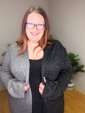 Tori Two Tone Open Cardigan in Grays