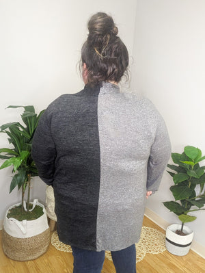 Tori Two Tone Open Cardigan in Grays