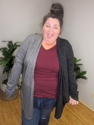 Tori Two Tone Open Cardigan in Grays