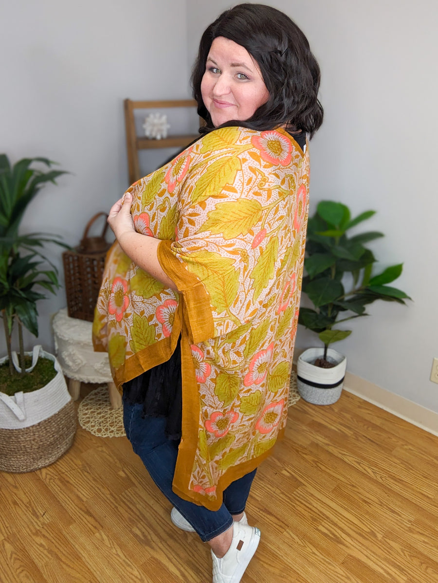 Raina Retro Fall Floral Kimono