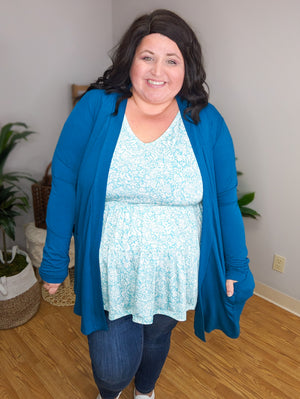Teal Topped Floral Flowy Tiered Babydoll