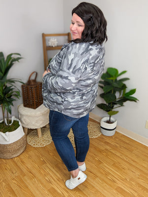Charlie Camo Button-down Shacket Top