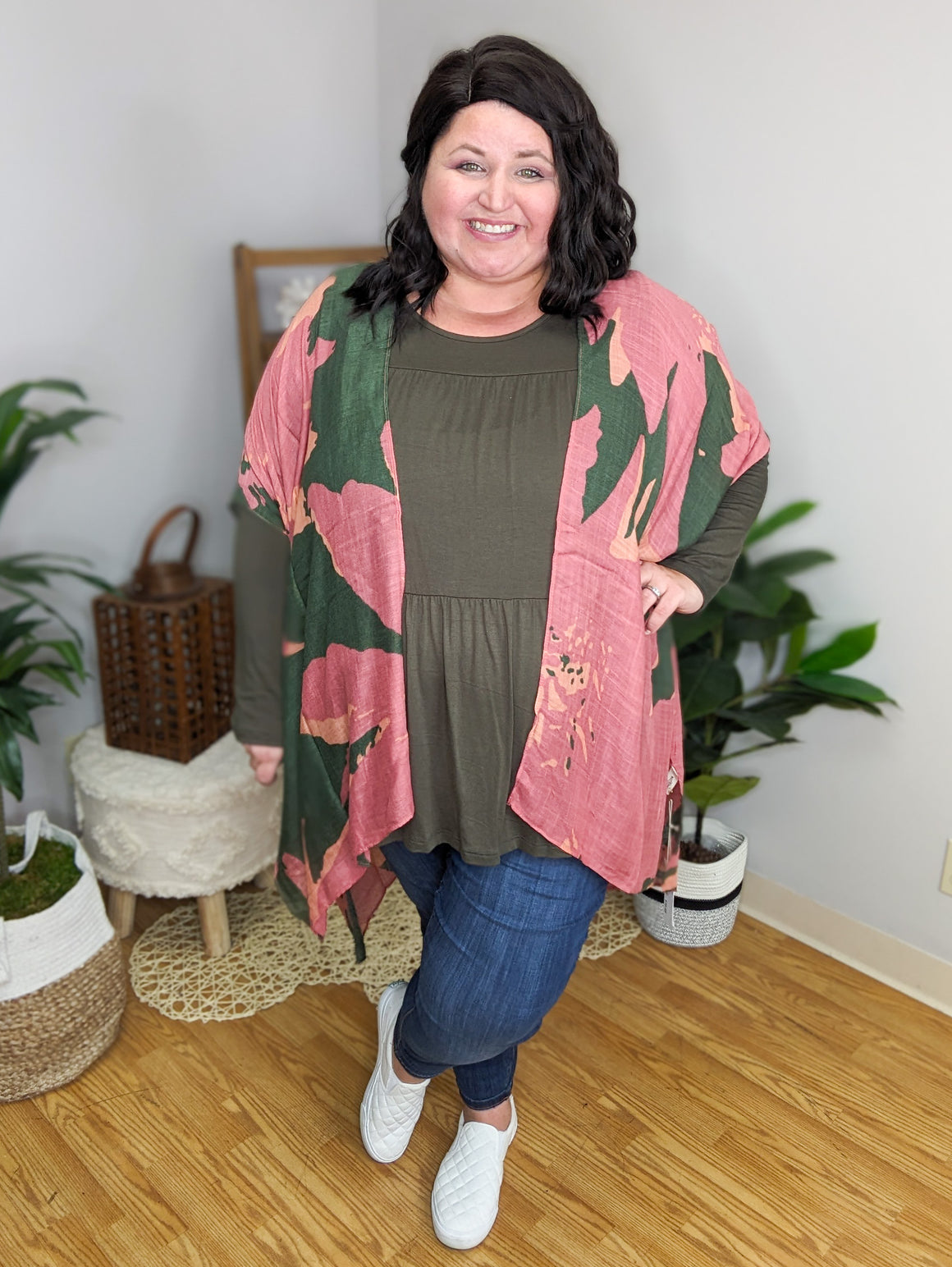 Georgia Green + Pink Widescale Floral Kimono