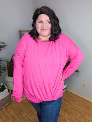 Thora Twisted Hot Pink Long Sleeve Top