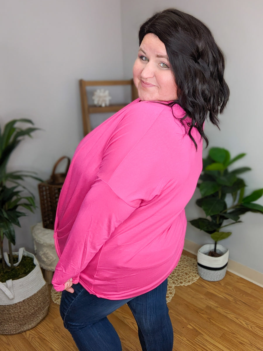 Thora Twisted Hot Pink Long Sleeve Top