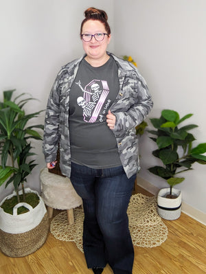 Charlie Camo Button-down Shacket Top