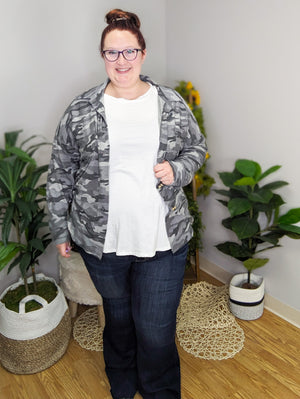 Charlie Camo Button-down Shacket Top