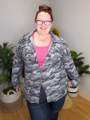 Charlie Camo Button-down Shacket Top