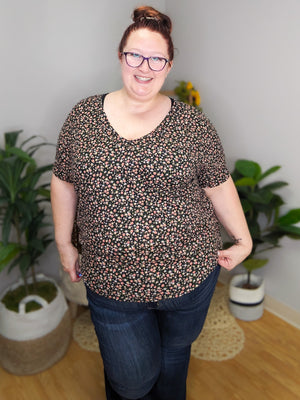 Darla Black Ditsy Floral Dolman