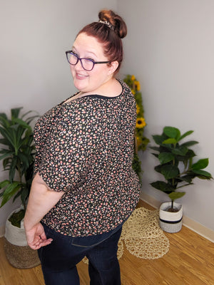 Darla Black Ditsy Floral Dolman