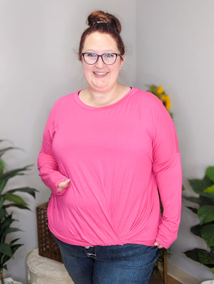 Thora Twisted Hot Pink Long Sleeve Top