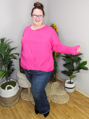 Thora Twisted Hot Pink Long Sleeve Top
