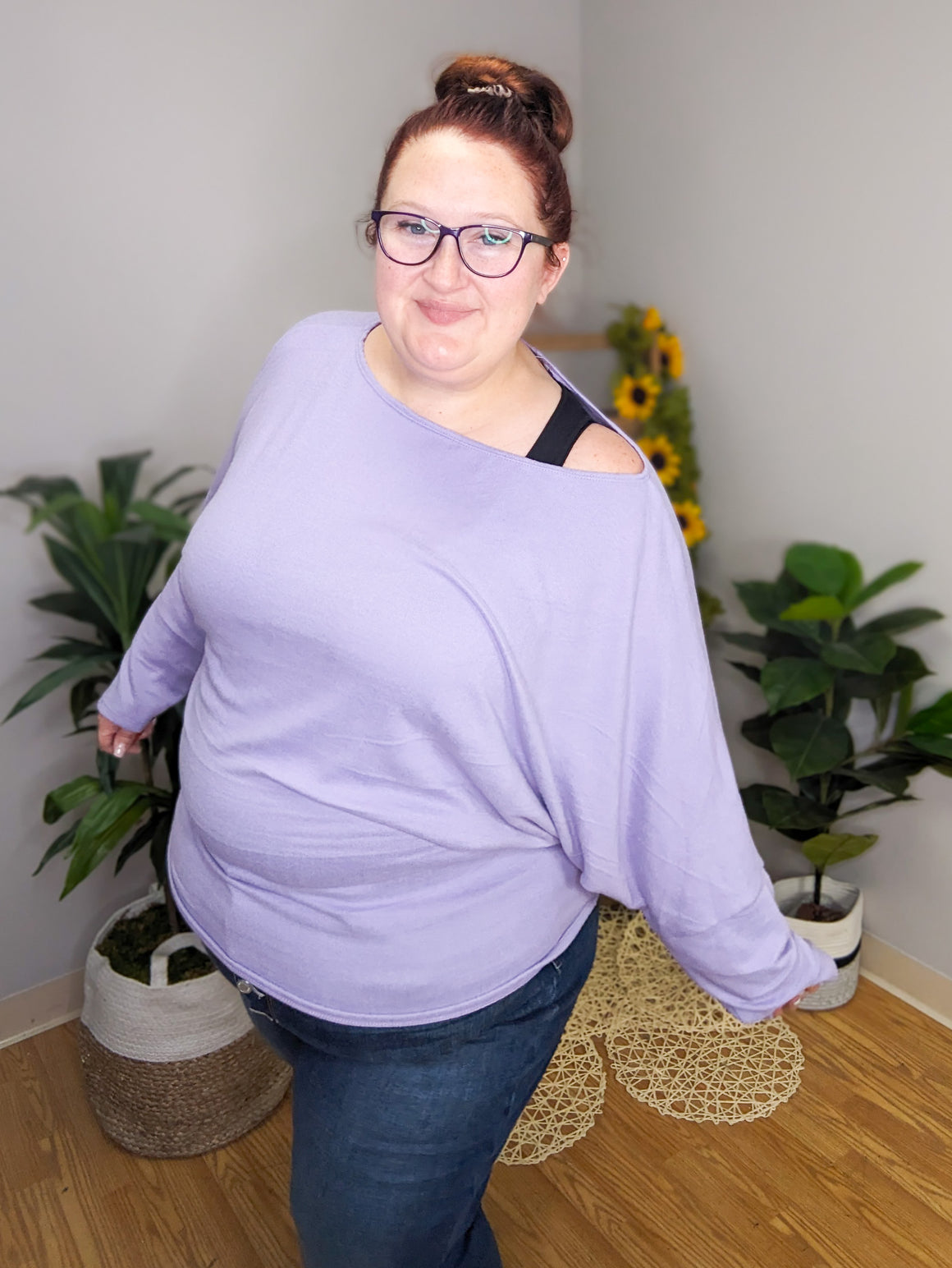 Lysette Lilac Long Sleeve Off Shoulder Dolman Top