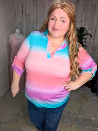 Emily 3/4 Sleeve Spring Color Ombre Gabby Top