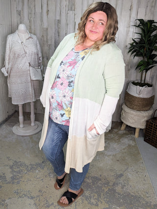 Channing Spring Weight Duster Cardi in Sage Neutrals