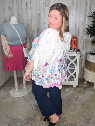 Eloise Kimono Cut Floral Woven Top in Ivory