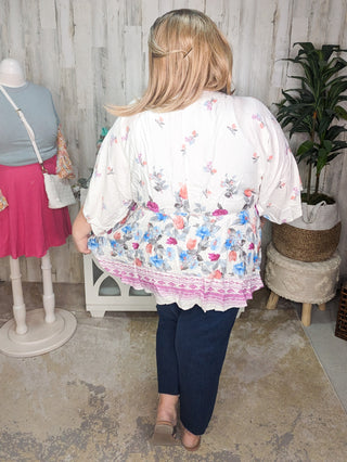 Eloise Kimono Cut Floral Woven Top in Ivory