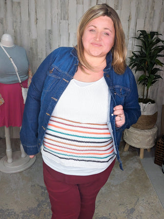 Victoria Sweater Knit Tank in Ivory Stripes-1- ShortSlv/Slvless Tops-WHITE BIRCH-Styled by Stacked - A Plus Size Women's Boutique in Lakeville, MN