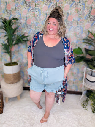 SALE- Theo Ribbed Shorts w/Ruffle Bottom Accent***-10- Bottoms Non-Denim-HEIMISH-Styled by Stacked - A Plus Size Women's Boutique in Lakeville, MN