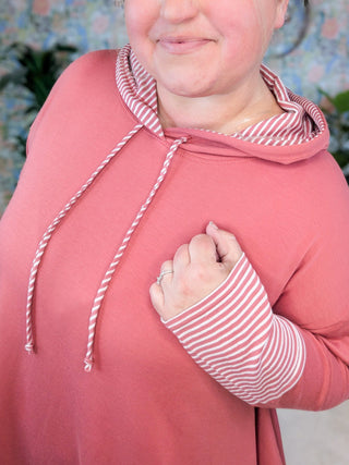 Brett Stripe Accent Flowy Hooded Top (2 Colors)-3- Hooded Tops-EMERALD-Styled by Stacked - A Plus Size Women's Boutique in Lakeville, MN