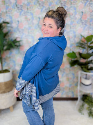 Brett Stripe Accent Flowy Hooded Top (2 Colors)-3- Hooded Tops-EMERALD-Styled by Stacked - A Plus Size Women's Boutique in Lakeville, MN