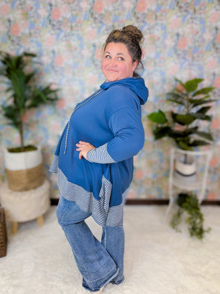 Brett Stripe Accent Flowy Hooded Top (2 Colors)-3- Hooded Tops-EMERALD-Styled by Stacked - A Plus Size Women's Boutique in Lakeville, MN